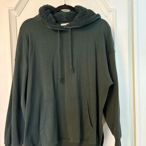 American Eagle Outfitters Dark Green Sherpa-Lined Hoodie